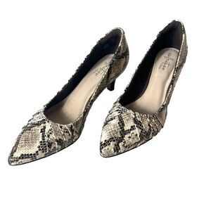 Clarks Collection Slip On Kitten Heels Leather Snake Skin Print Pump Women's 7 M